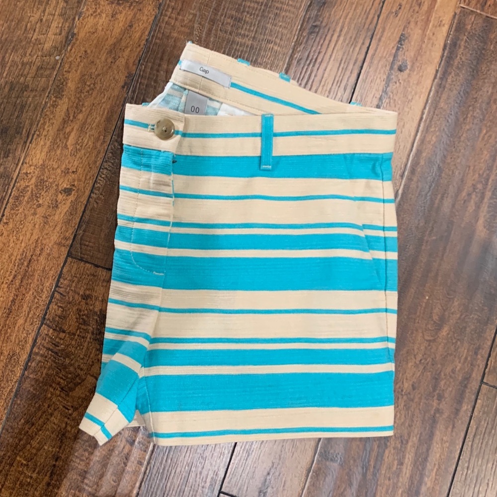 Blue and tan striped shorts